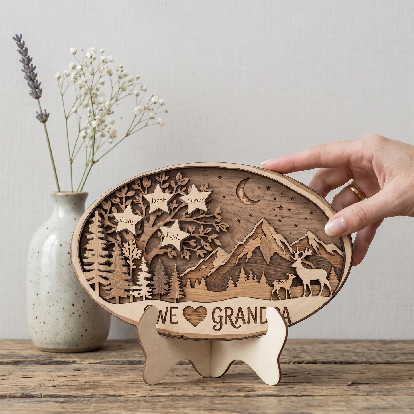 Custom Grandpa Gift – 2 Layer Wooden Sign, Personalized Father's Day Decor, We Love Grandpa