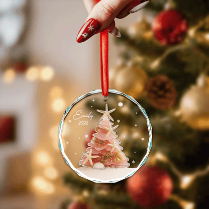 Personalized Christmas Tree Ocean Themed Glass and Acrylic Ornament