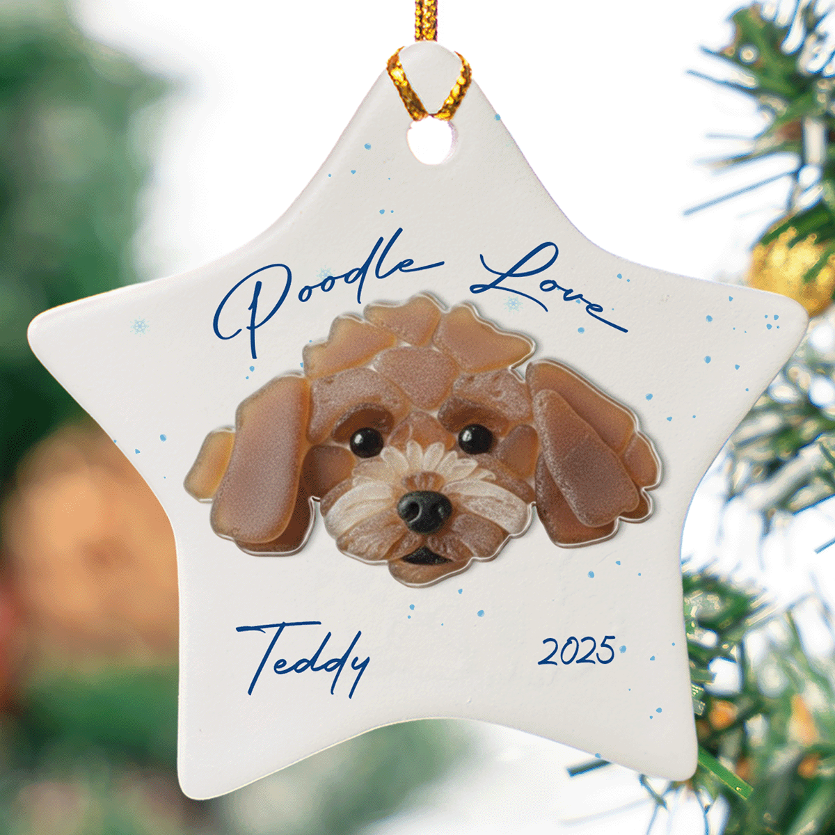 Personalized Poodle Ceramic Acrylic Ornament – Custom Pet Name Keepsake Gift