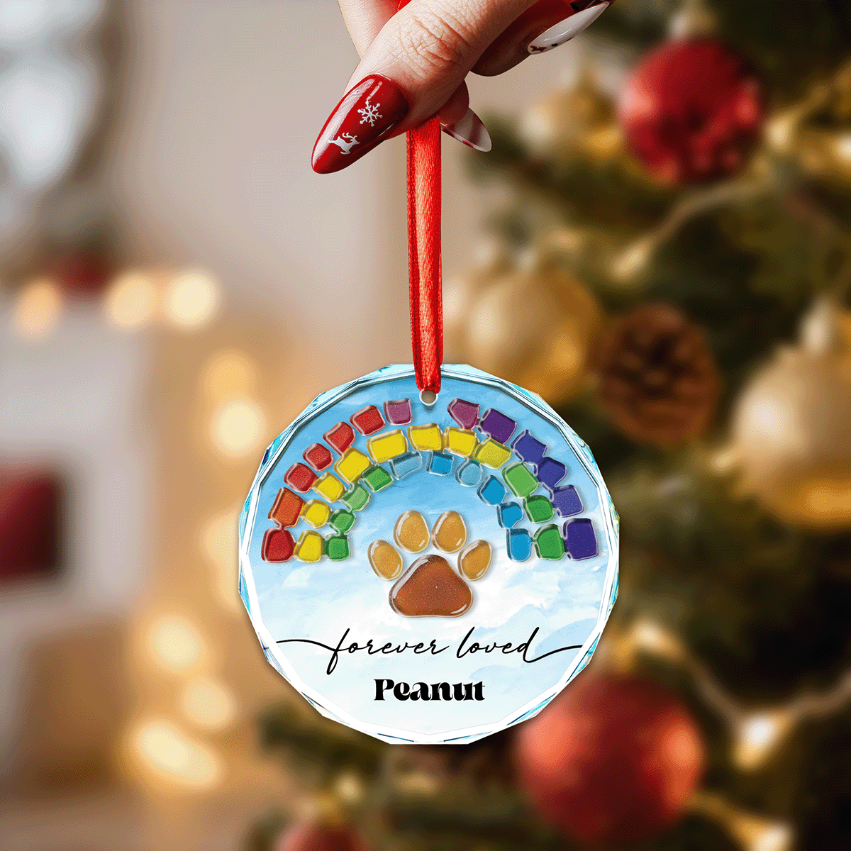 Personalized Pet's Name Rainbow Shade Glass and Acrylic Ornament