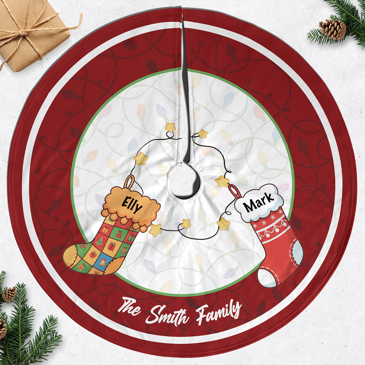 Personalized Family's Stockings Christmas Tree Skirt