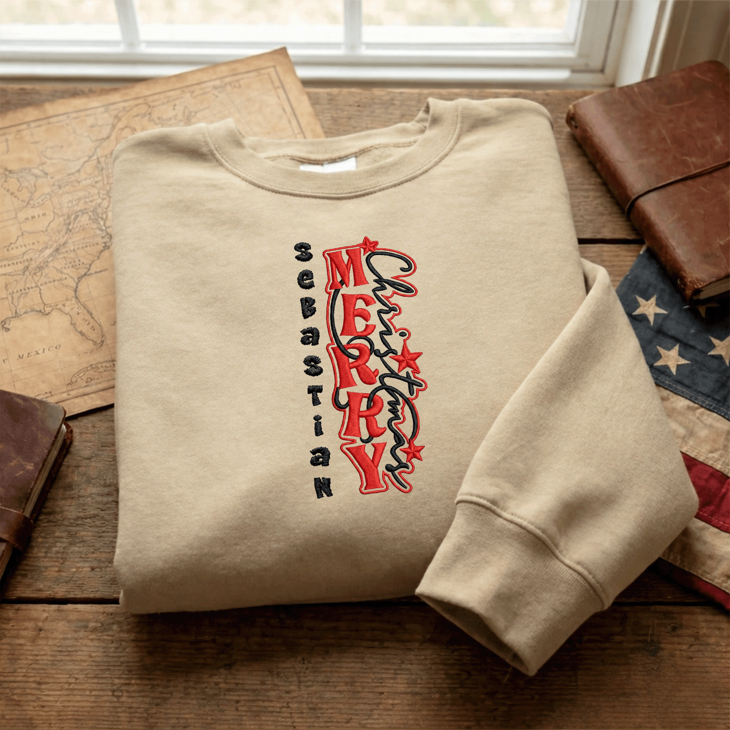 Personalized Embroidered Merry Christmas Sweatshirt with Custom Name
