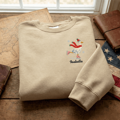 Personalized Embroidered Ice Skating Goose Sweatshirt with Custom Name