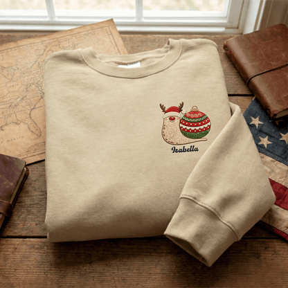 Personalized Embroidered Christmas Snail Sweatshirt with Custom Name