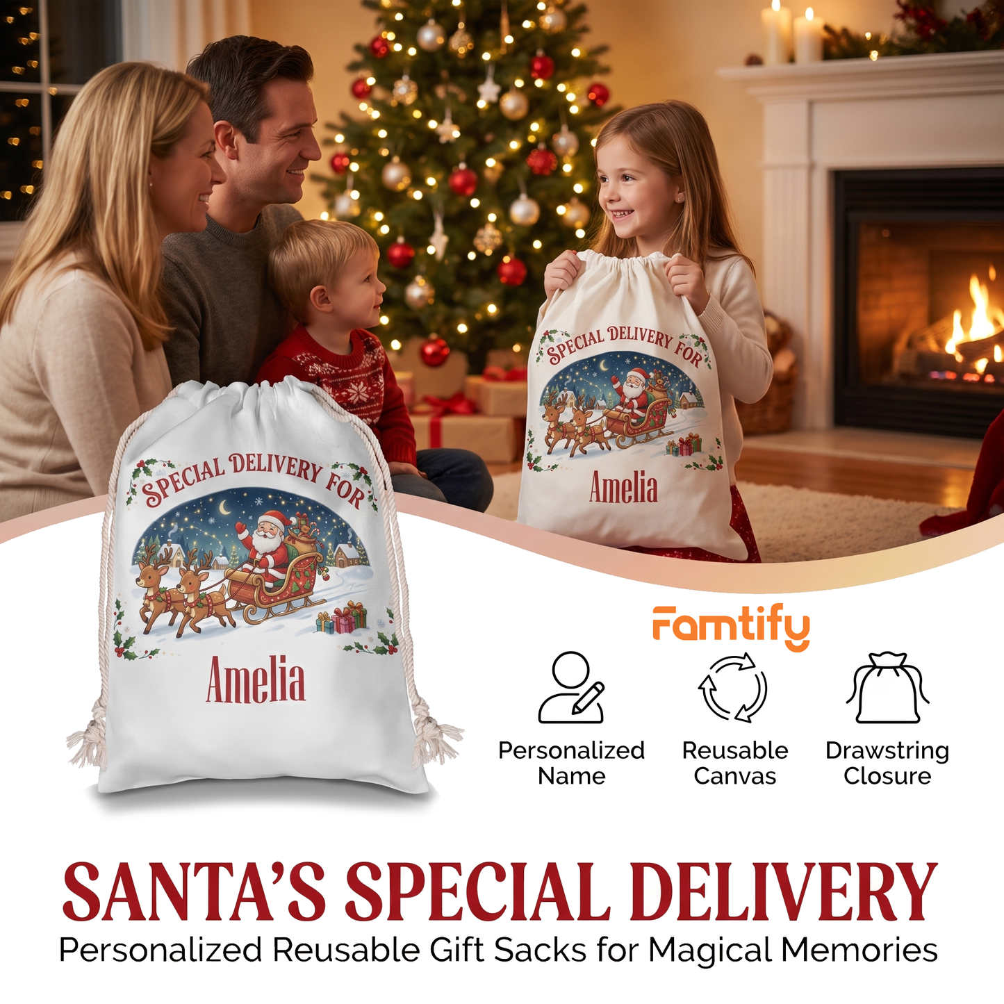 Personalized Special Delivery for Christmas Sack, Custom Name Santa Gift Bag