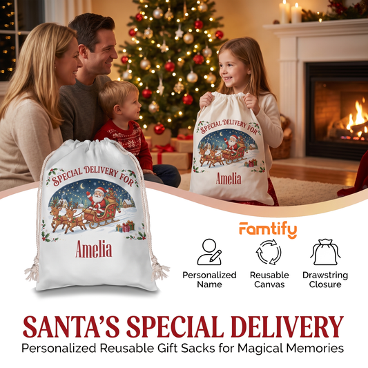 Personalized Special Delivery for Christmas Sack, Custom Name Santa Gift Bag