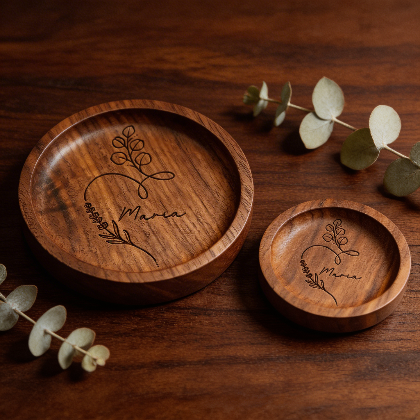 Custom Wooden Ring Dish – Engraved Jewelry Holder Gift for Mom – Personalized Keepsake