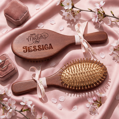 Custom Name Wooden Airbag Comb – Personalized Gift for Mom