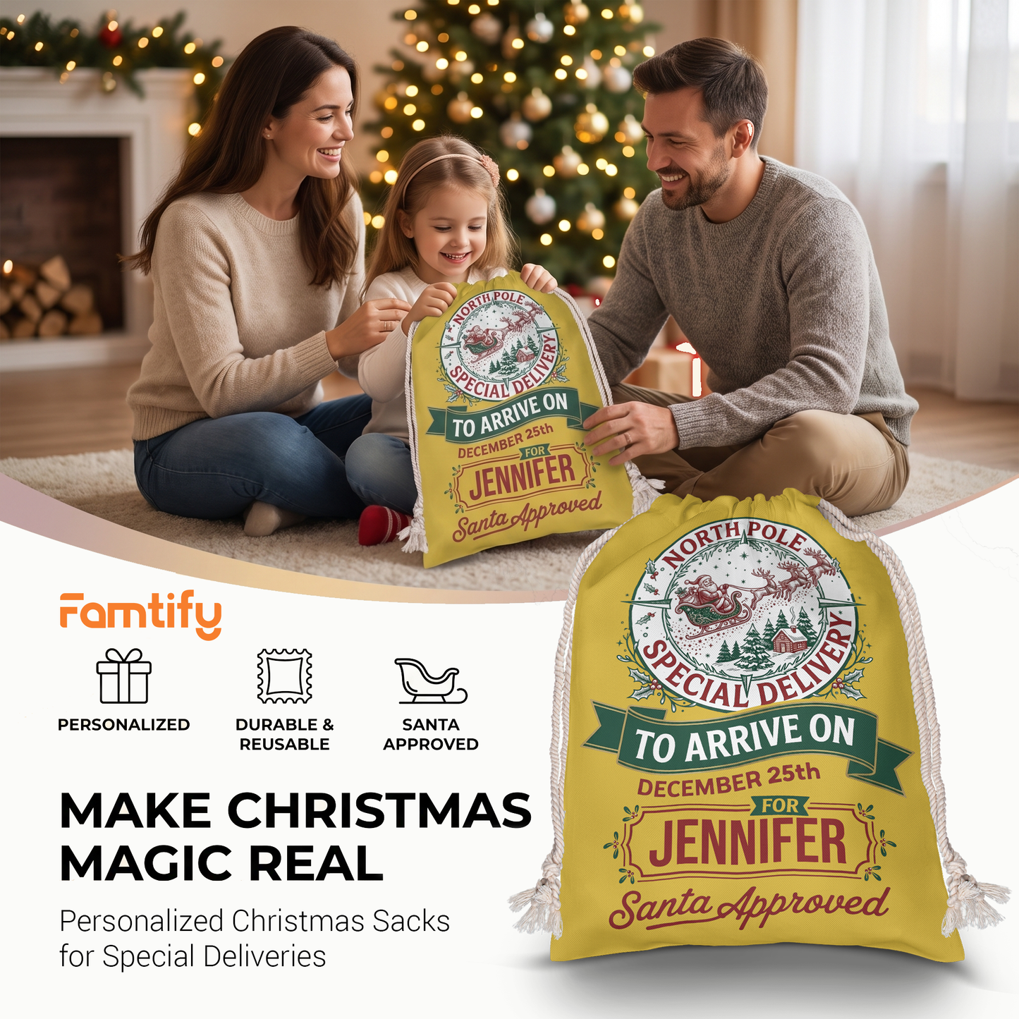 Personalized Special Delivery to Arrive on Dec 25th Christmas Sack with Custom Name