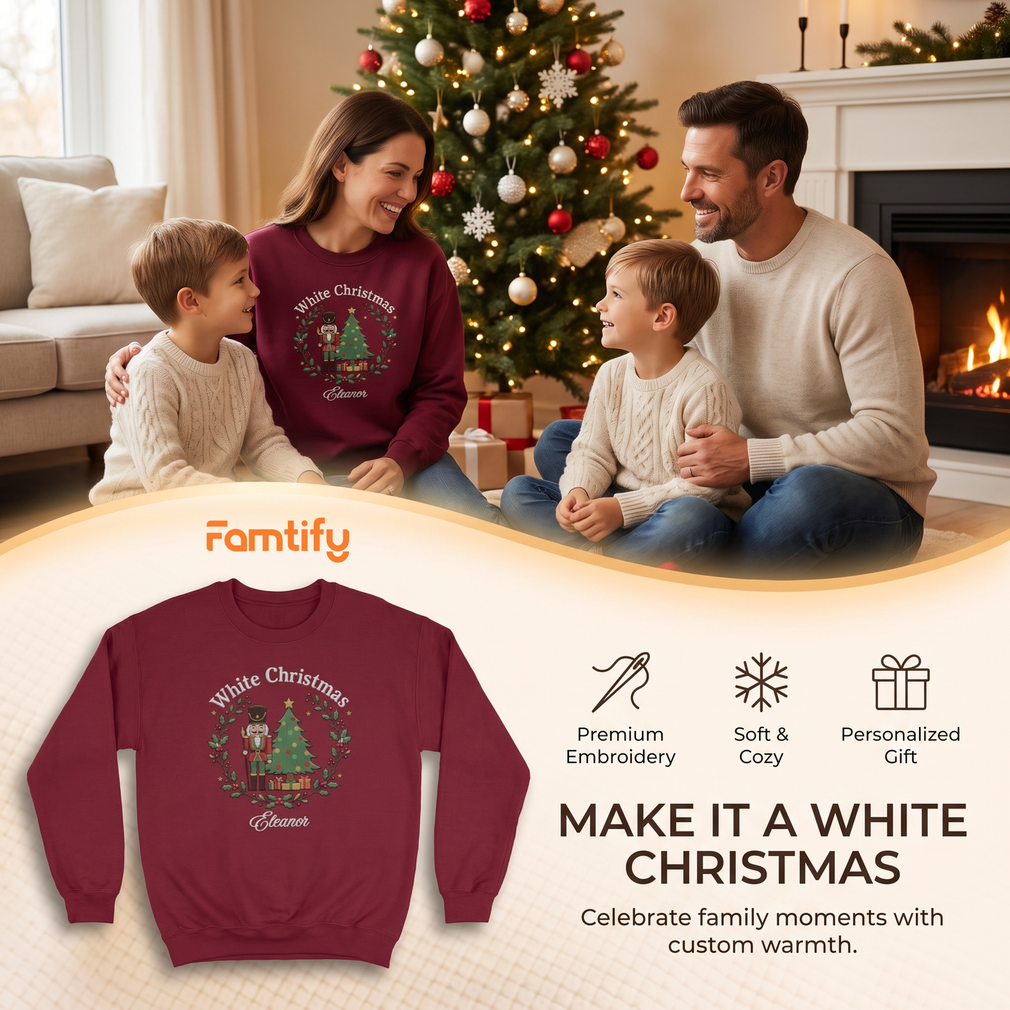 Personalized White Christmas Nutcracker Sweatshirt with Custom Name | Vintage Holiday Crewneck Gift