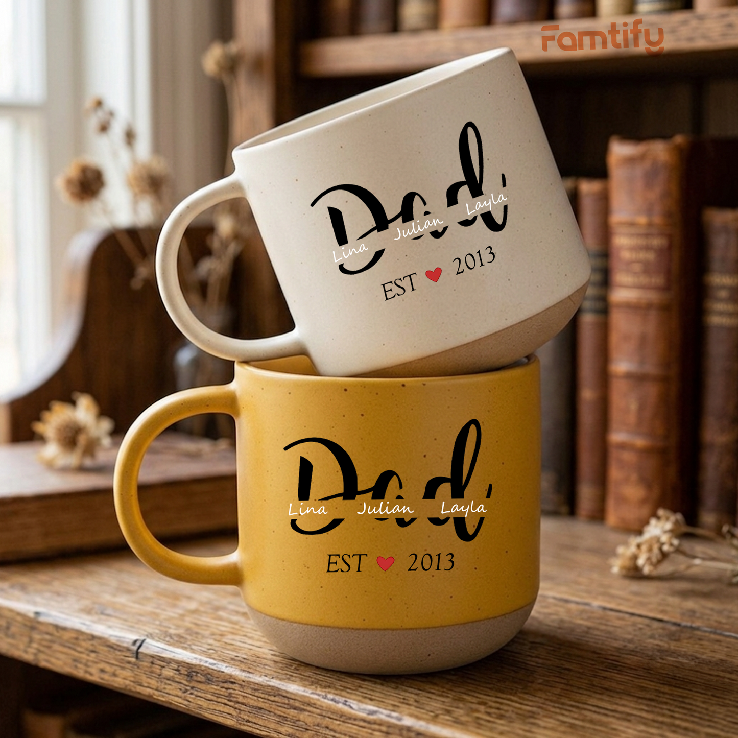 Personalized Established Year Clay Mug for Dad – Custom Name Father’s Day Gift, Dad Est. Coffee Mug