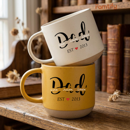 Personalized Established Year Clay Mug for Dad – Custom Name Father’s Day Gift, Dad Est. Coffee Mug