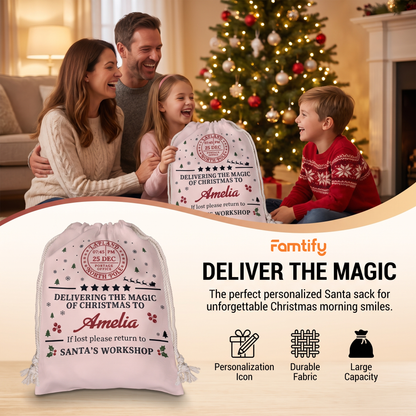 Personalized Delivering the Magic of Christmas To Christmas Sack with Custom Name