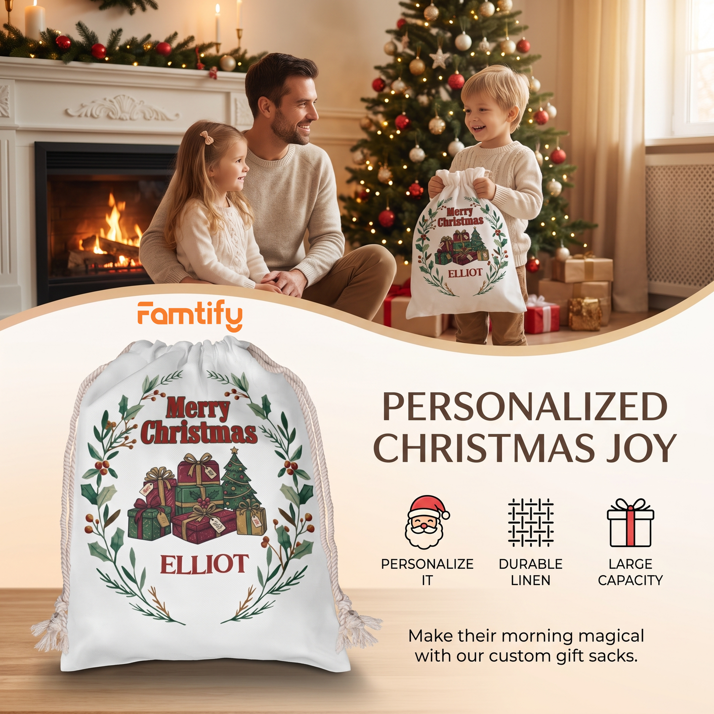 Personalized Merry Christmas Gift Box Christmas Sack with Custom Name