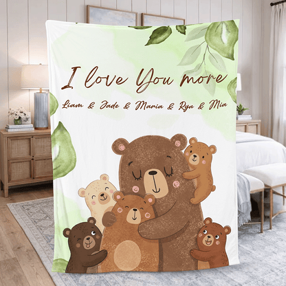 Personalized Mama Bear Sherpa Blanket with Grandchildren Names – Custom Floral Fleece Gift for Mom