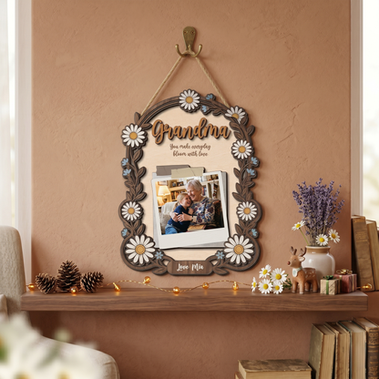 Personalized 2-Layer Wooden Sign with Photo & Year, Mother’s Day Gift for Mom & Grandma, Custom Floral Keepsake Plaque