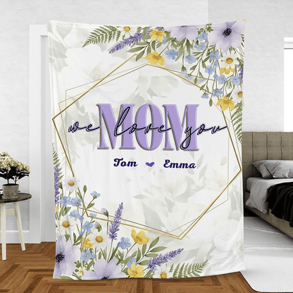 Mom, We Love You – Heartfelt Mother’s Day Gift from Kids – Personalized Floral Heart Blanket