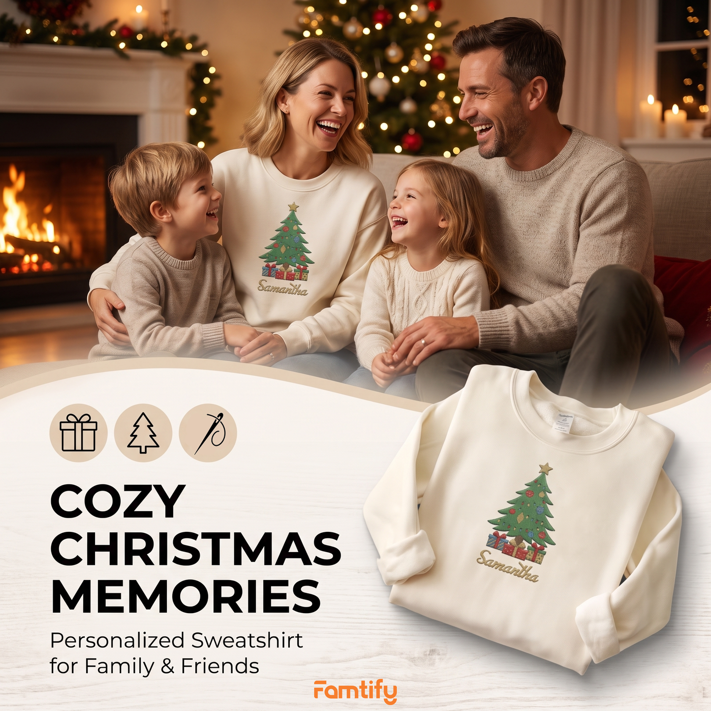 Personalized Embroidered Christmas Tree Sweatshirt with Custom Name
