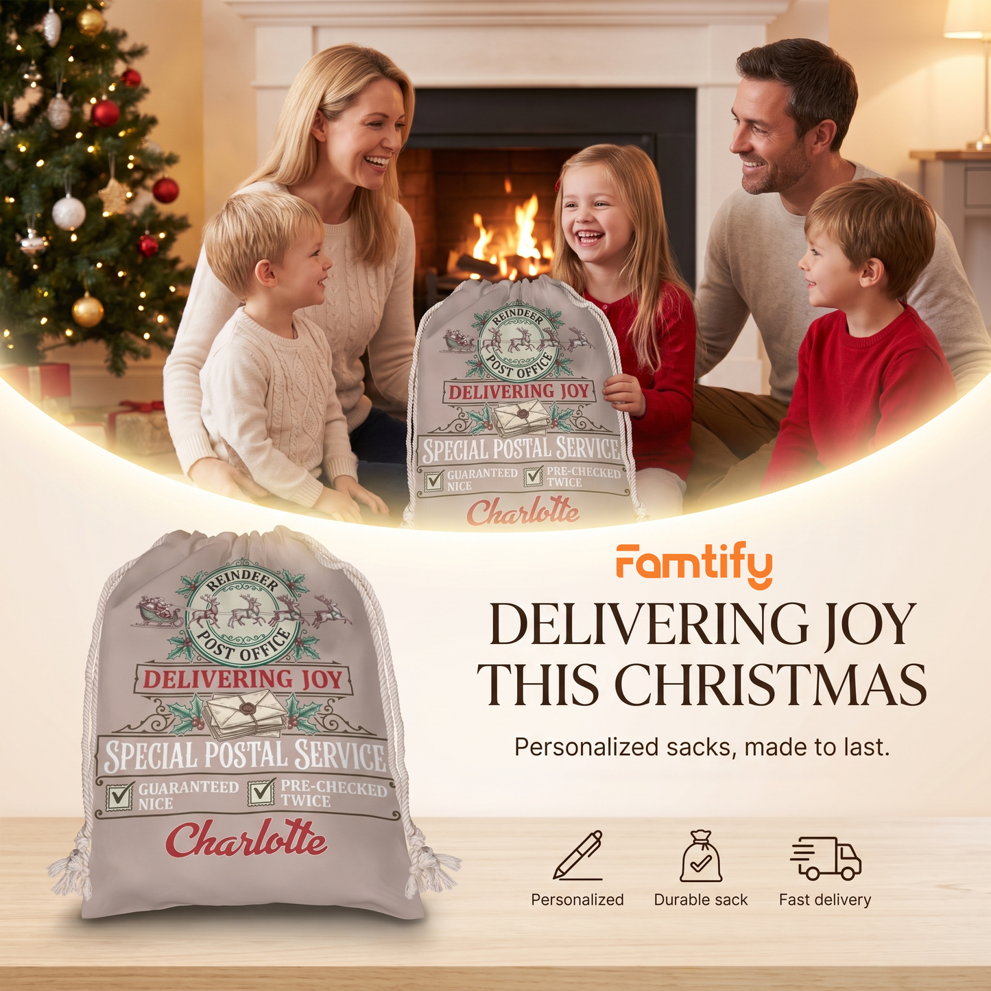 Personalized Delivering Joy Christmas Sack with Custom Name