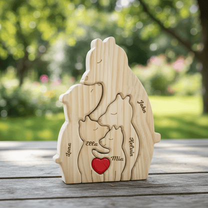 Personalized Wooden Bear Puzzle – Engraved Names for Family Gift