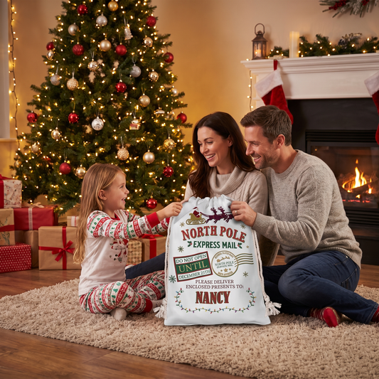 Personalized North Pole Express Mail Christmas Sack - Custom Name, Do Not Open Until December 25th