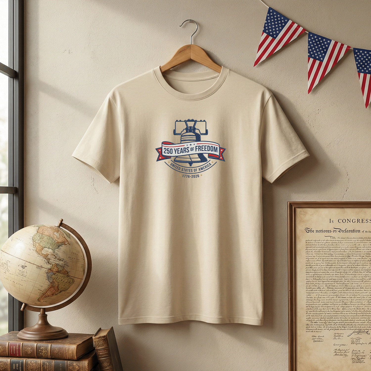 USA 1776-2026 Liberty Bell Patriotic Embroidered T-Shirt 250th Anniversary Shirt