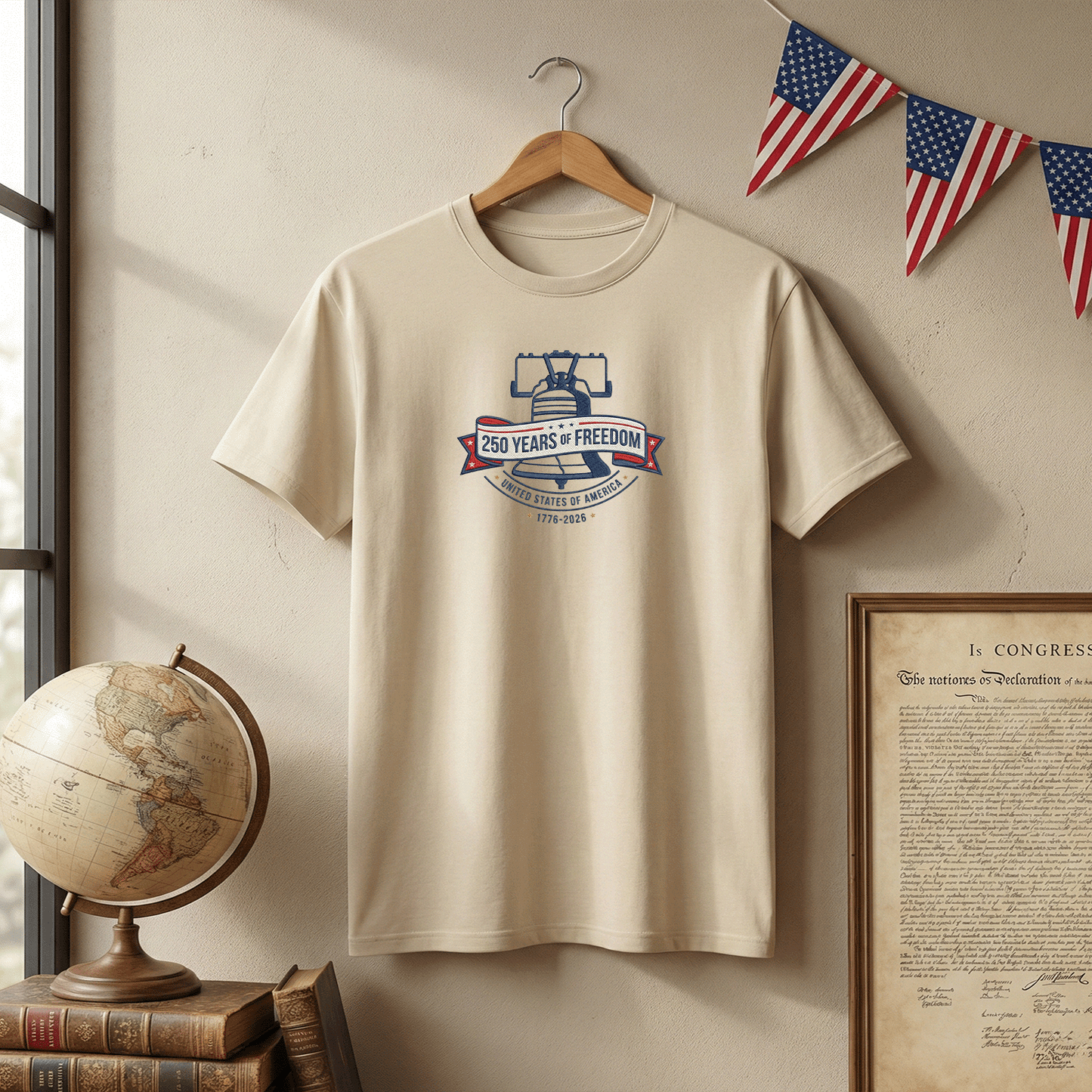 USA 1776-2026 Liberty Bell Patriotic Embroidered T-Shirt 250th Anniversary Shirt