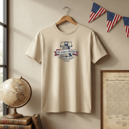 USA 1776-2026 Liberty Bell Patriotic Embroidered T-Shirt 250th Anniversary Shirt