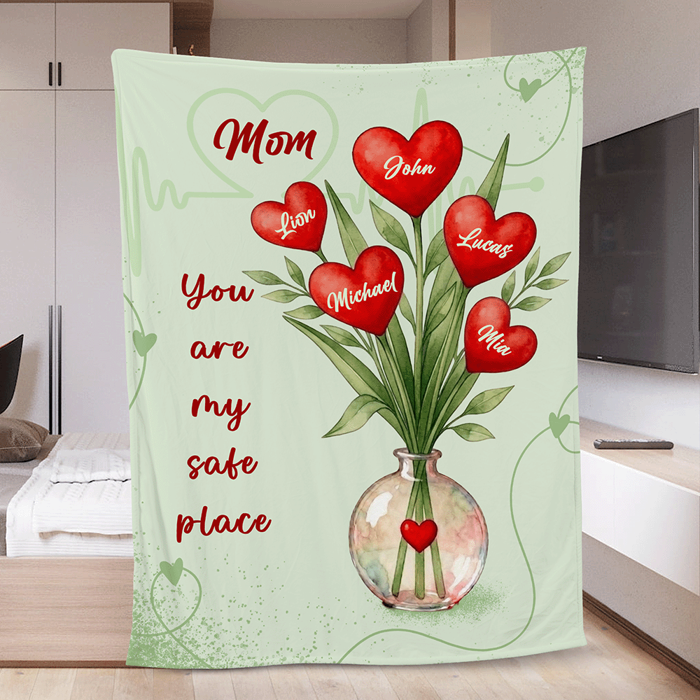 Cozy Love Message Design – Custom Name Blanket for Mom – Mother’s Day & Birthday Gift for Mom – Personalized Family Throw Blanket