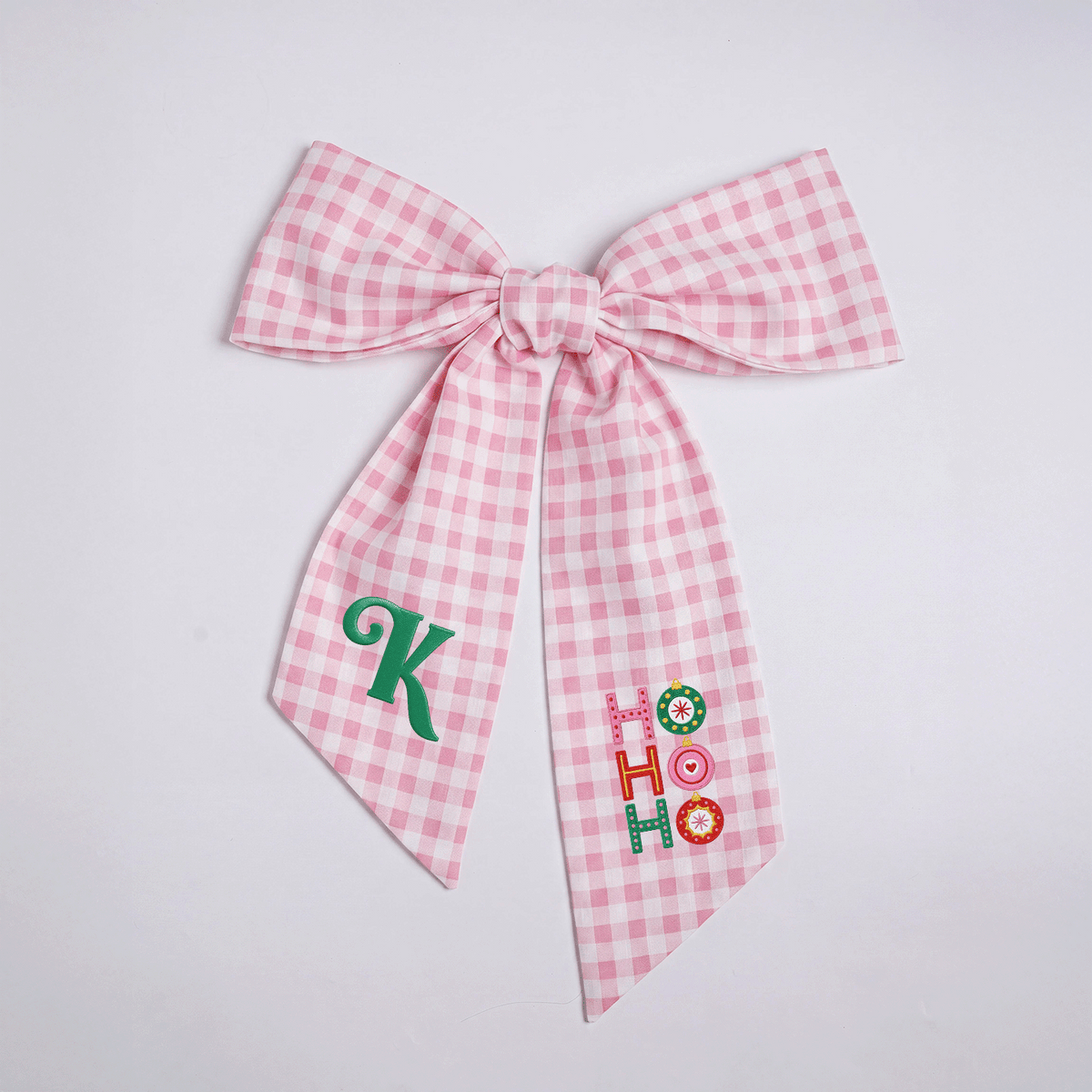 Custom Letter Christmas Ho Ho Ho Embroidered Linen Wreath Sash, Personalized Monogram Festive Ornament Bow Sash for Front Door Decor