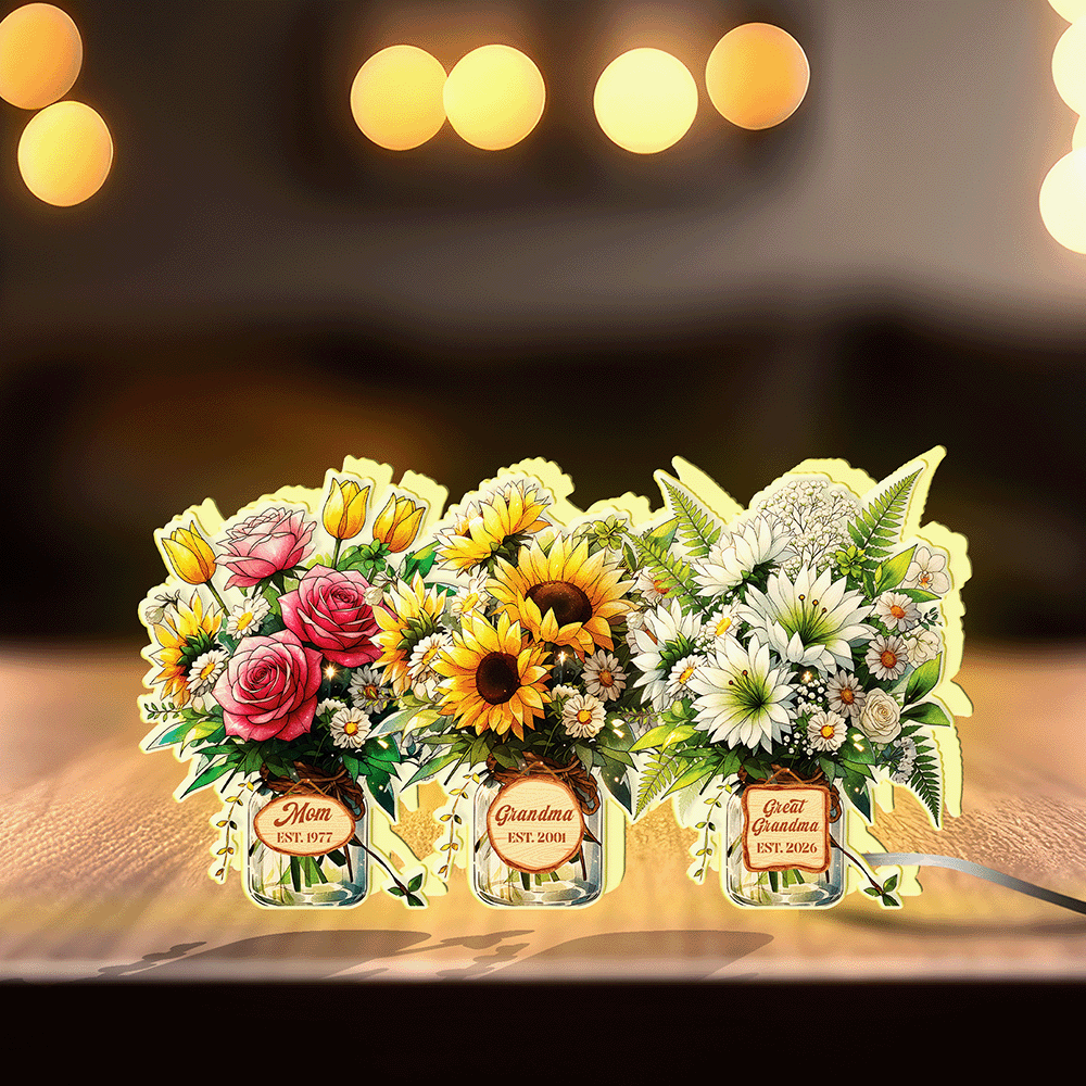 Personalized Mom and Child Flower Vase Night Light Box – Custom Acrylic LED Sign – Mother’s Day Gift