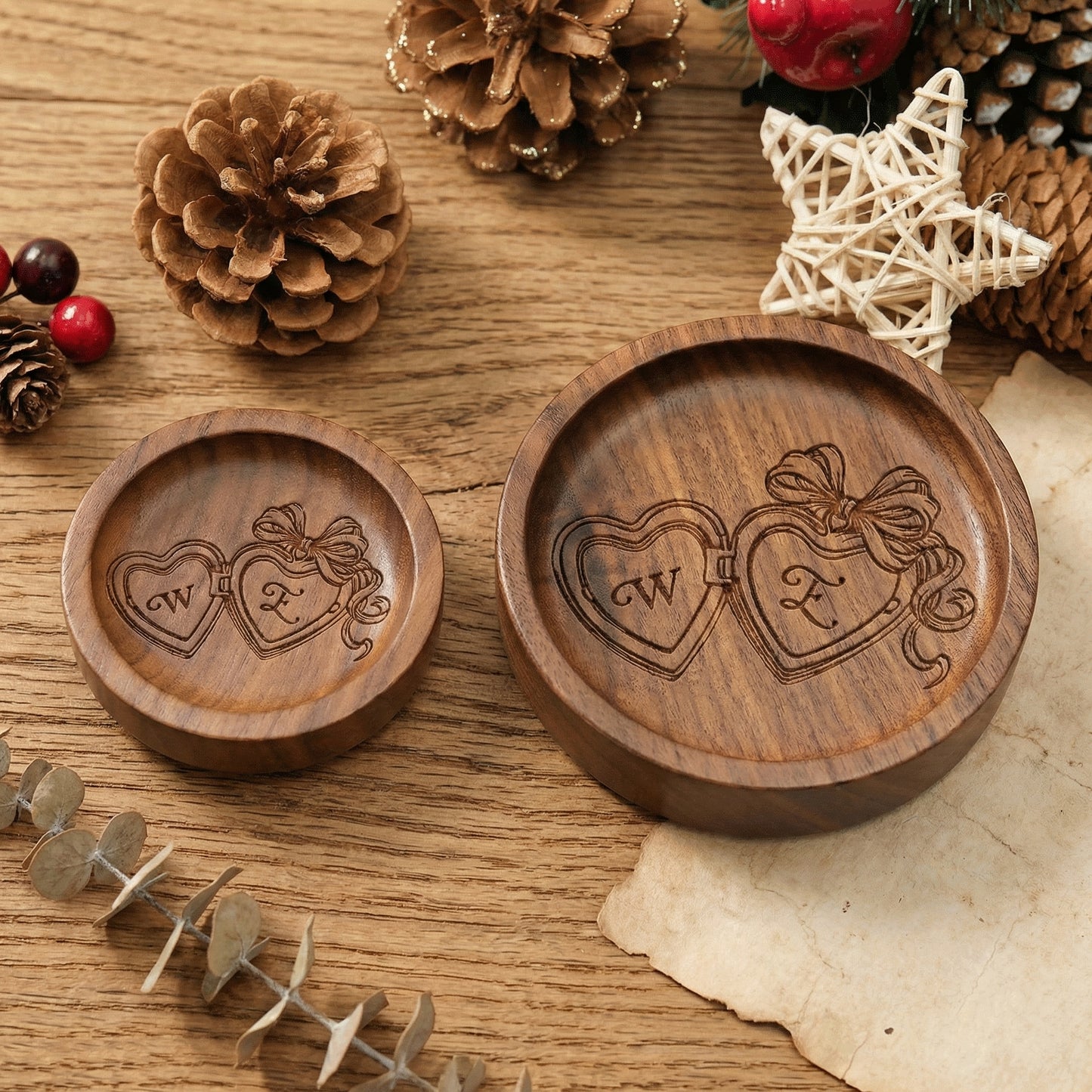 Custom Engraved Wooden Ring Dish – Wedding & Engagement Gift for Mom & Her – Personalized Jewelry Holder