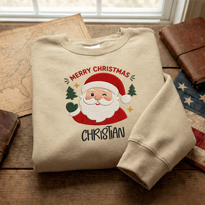 Personalized Embroidered Merry Christmas Sweatshirt with Custom Name