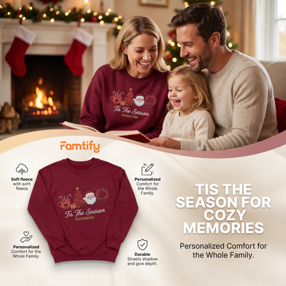 Personalized Tis The Season Christmas Sweatshirt with Custom Name | Cozy Holiday Embroidered Crewneck Gift