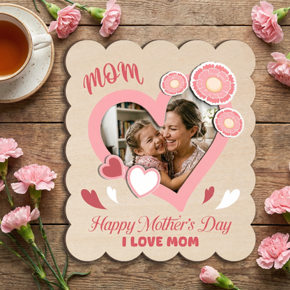 Custom Wooden Photo Frame Magnet for Mom – Heartfelt Design Mother’s Day Gift – Personalized Wallet Size Photo Holder