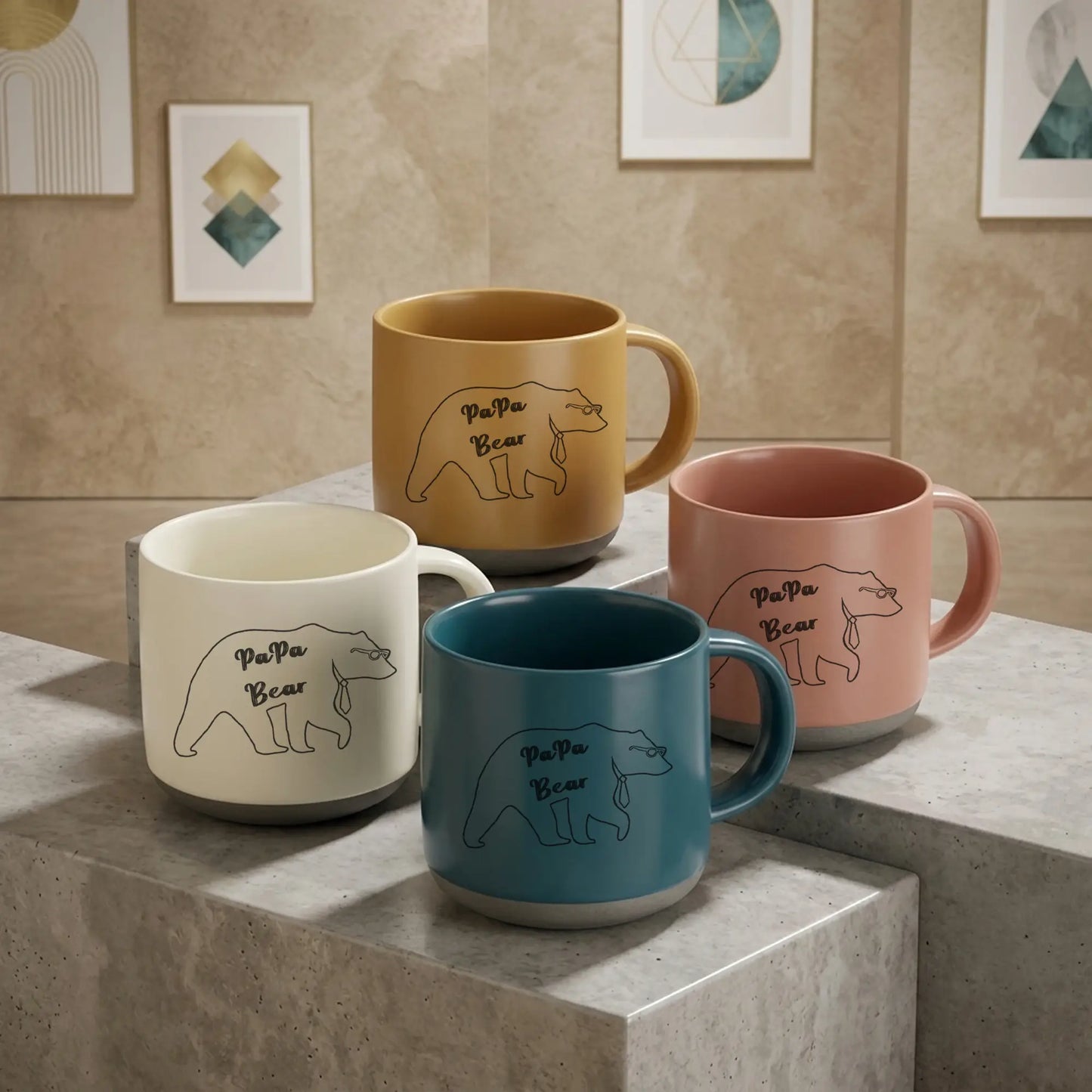 Papa Bear Clay Mug – Father’s Day Gift for Dad, Cute Family Coffee Mug