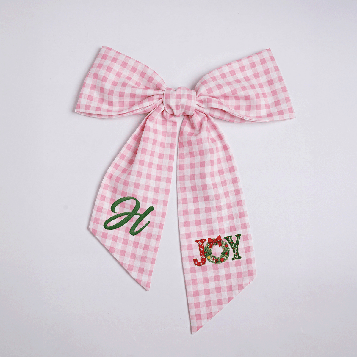 Custom Letter Christmas Joy Wreath Embroidered Linen Wreath Sash, Personalized Monogram Holiday Bow Sash for Door Decor
