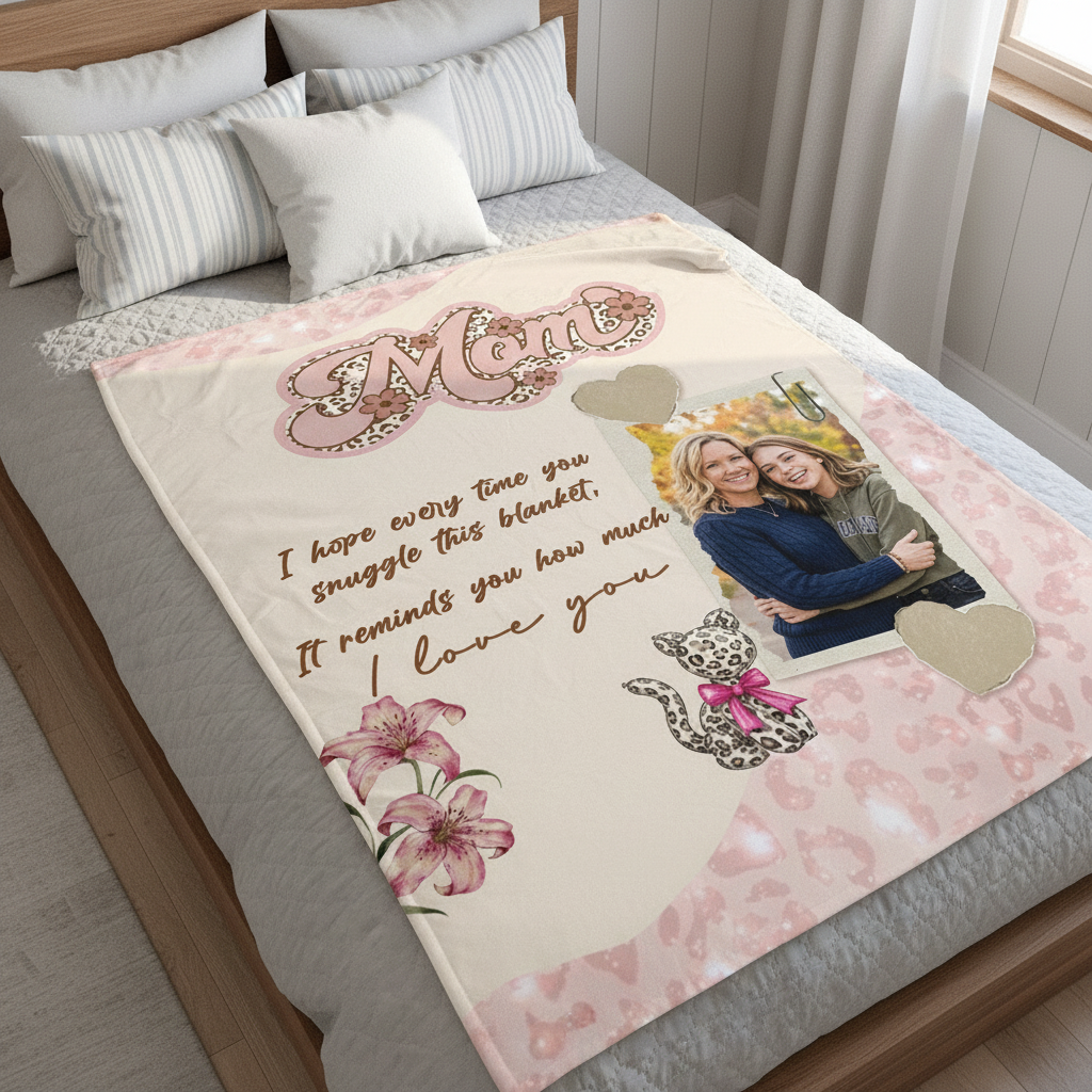 Personalized “Mom” Photo Blanket – Custom Family Love Blanket Gift for Mother