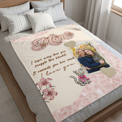 Personalized “Mom” Photo Blanket – Custom Family Love Blanket Gift for Mother
