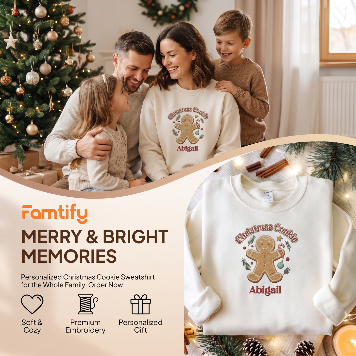 Personalized Christmas Cookie Gingerbread Sweatshirt with Custom Name | Cute Holiday Crewneck Gift