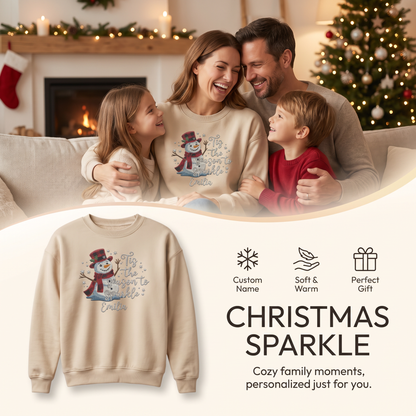 Tis the Season to Sparkle Embroidered Snowman Christmas Sweatshirt