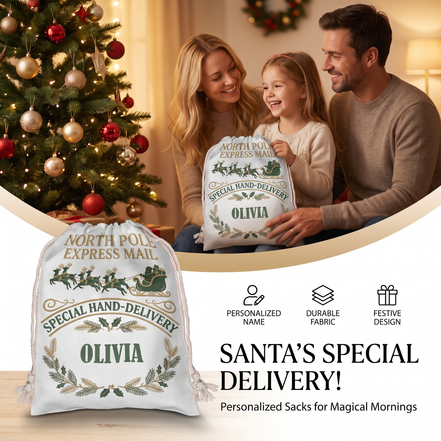 Personalized North Pole Express Mail Christmas Sack with Custom Name
