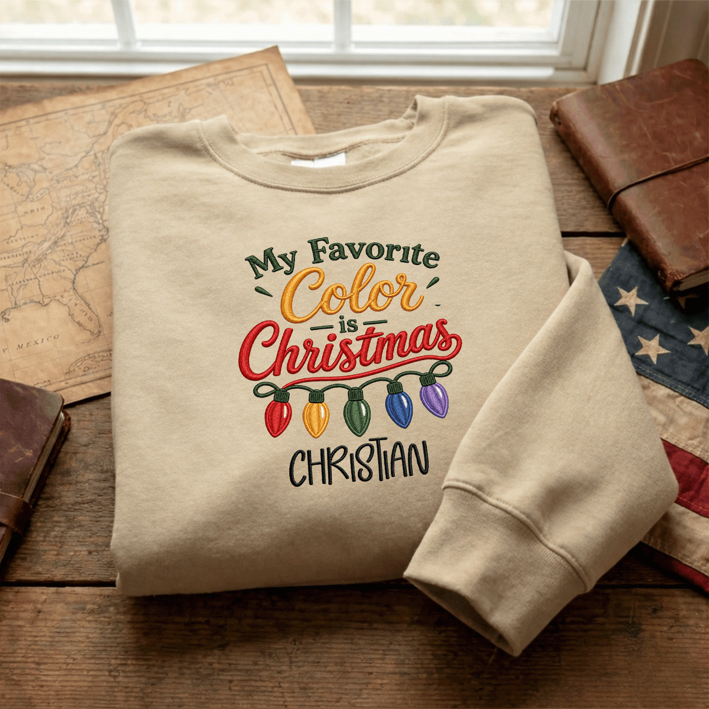 Personalized Embroidered My Favorite Color Is Christmas Sweatshirt with Custom Name