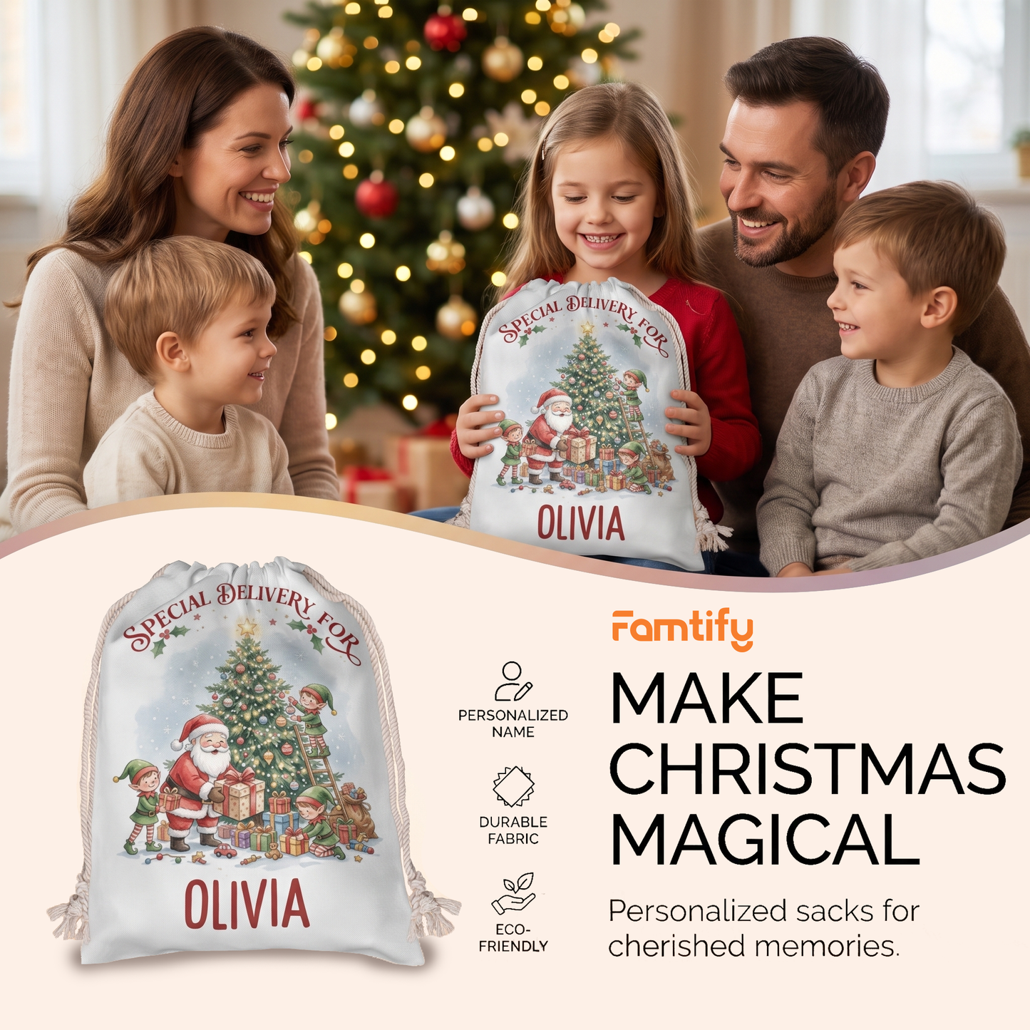 Personalized Santa Special Delivery Christmas Sack, Custom Name Santa Gift Bag