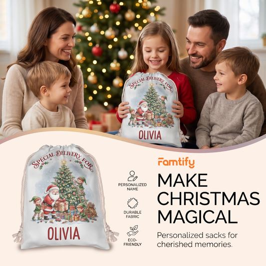 Personalized Santa Special Delivery Christmas Sack, Custom Name Santa Gift Bag