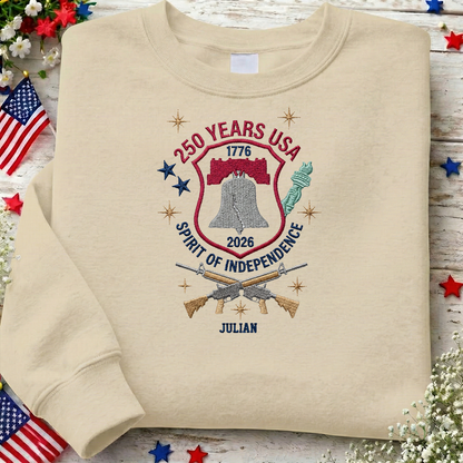 USA 250 Years Since 1776 Embroidered Sweatshirt - Classic Patriotic Celebration