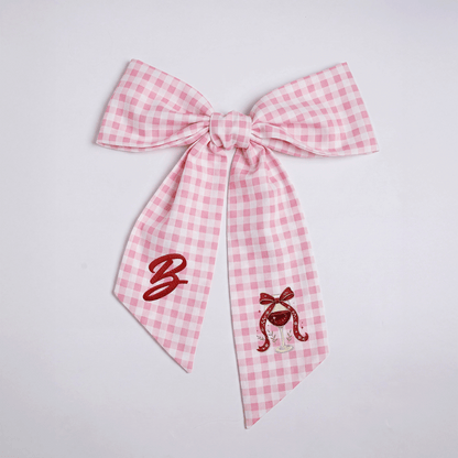 Custom Letter Christmas Red Wine Glass Embroidered Linen Wreath Sash, Personalized Monogram Holiday Bow Sash for Door Decor