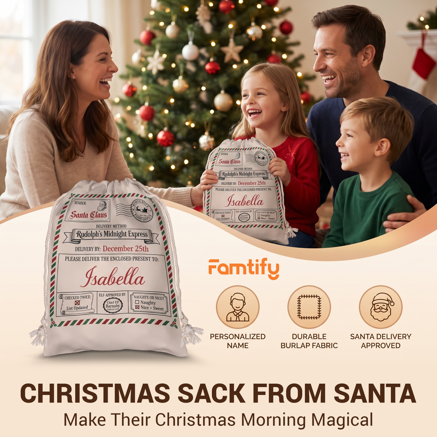 Personalized Christmas Letter Christmas Sack, Custom Name Santa Gift Bag