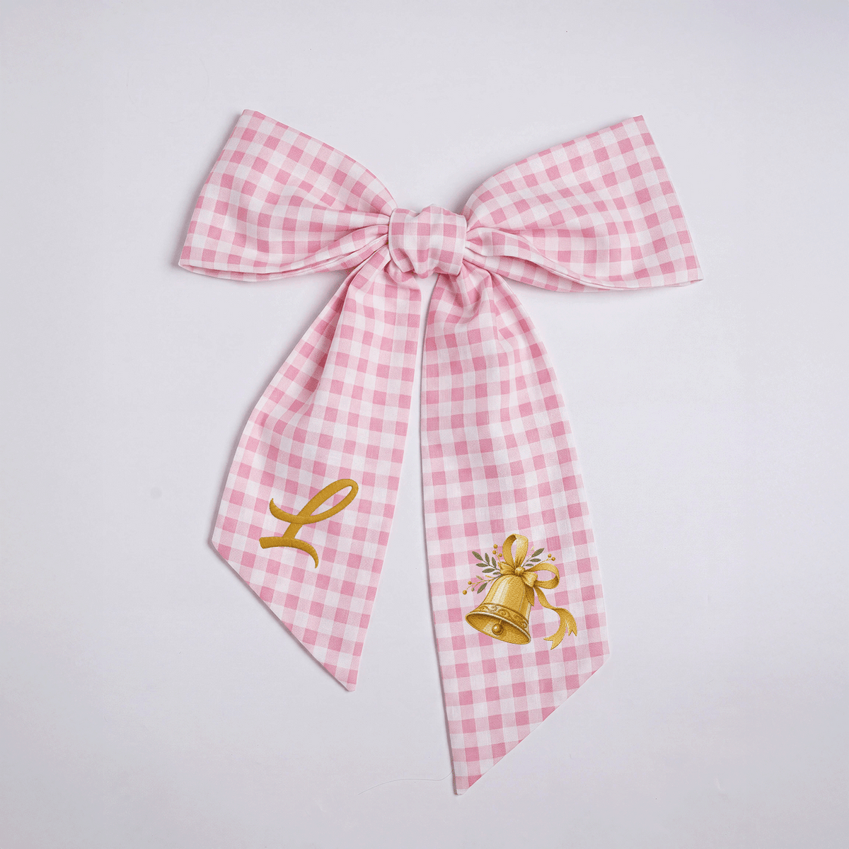 Custom Letter Golden Christmas Bell Embroidered Linen Wreath Sash, Personalized Monogram Holiday Bow Sash for Door Decor