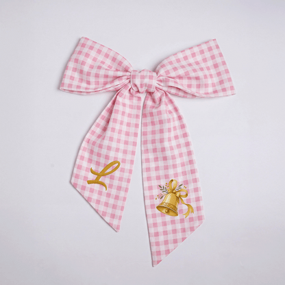 Custom Letter Golden Christmas Bell Embroidered Linen Wreath Sash, Personalized Monogram Holiday Bow Sash for Door Decor
